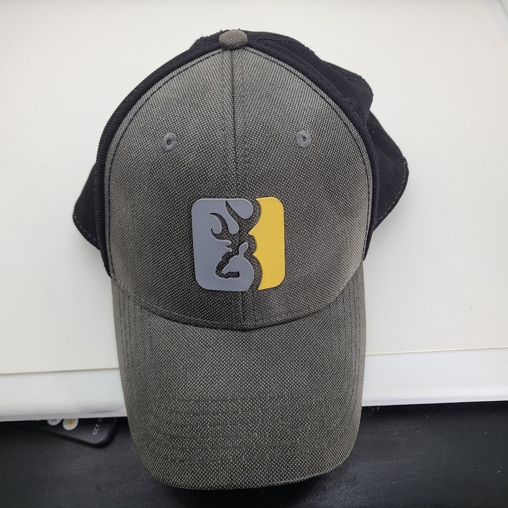 Browning Buckmark Baseball Hat Patch Logo Gray Black Snapback Cap Mens OSFM